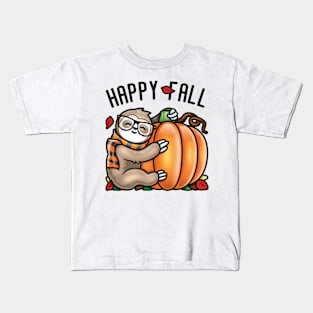 Happy Fall Cute Sloth love Autumn Pumpkin Leaf Kids T-Shirt